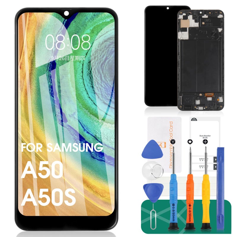 SRJTEK OLED for Samsung A50S Screen Replacement for Samsung Galaxy A50 LCD Display A505F/DS A505G/DS SM-A505 A505FDS Touch A505 A507 Screen SM-A507F, SM-A507FN, SM-A5070 Digitizer Assembly (Black+ Frame) - Image 1